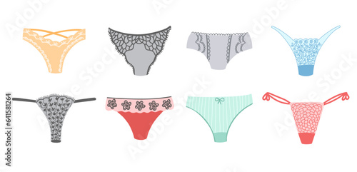 Female underpants isolated on white background. Vector flat illustrations set