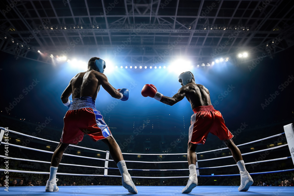 Two boxers fighting in a big stadium at the olympic games in paris 2024 StockFoto Adobe Stock