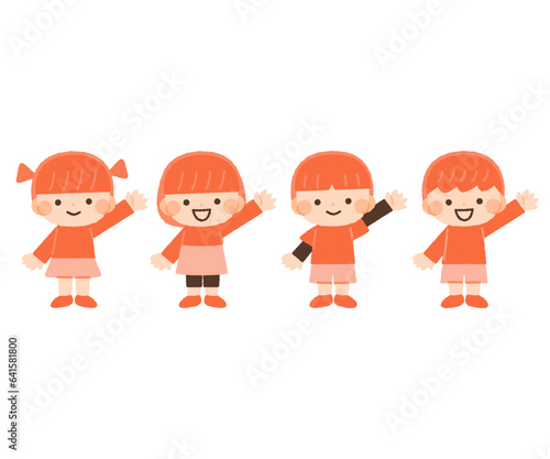 手を挙げる子供達のイラスト素材セット