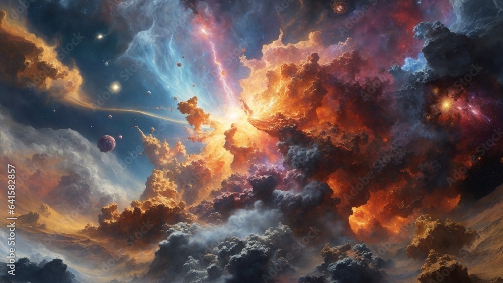 Vibrant Nebula and Cosmic Clouds with Planets in Space Vibrant Nebula and Cosmic Clouds with Planets in Space