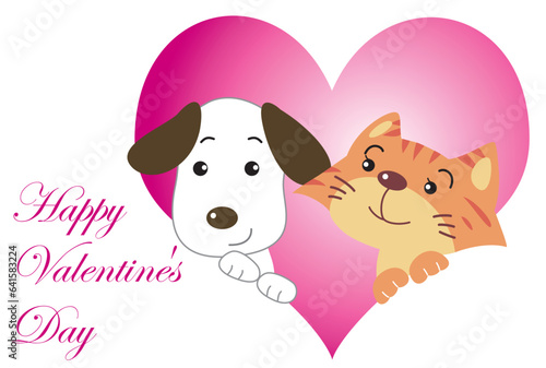 犬と猫のバレンタインカード
