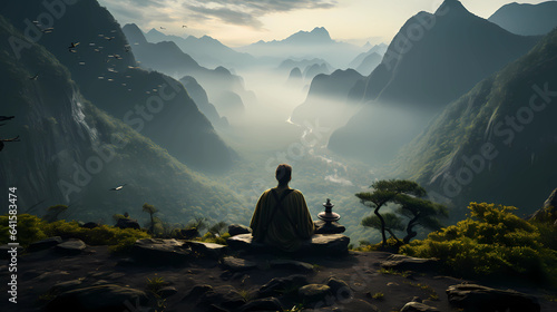 a person meditating amidst the mountains © ginstudio