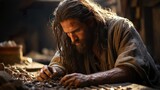 Jesus building a wooden table, generative AI