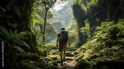 Fototapeta Naklejka Na Ścianę i Meble -  Backpacker walking through the jungle of Nepal