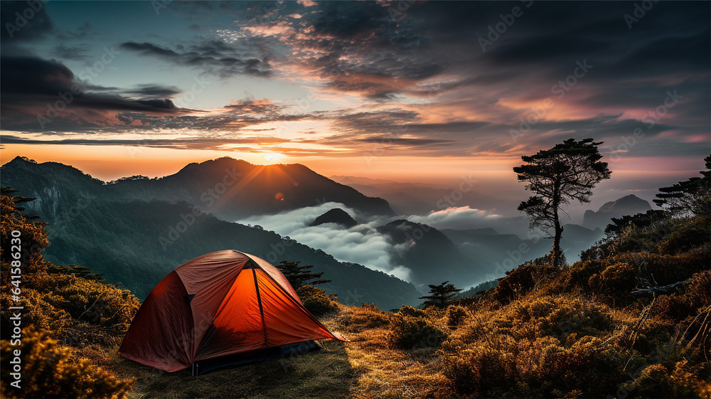 pitch a tent on the mountain,camping 