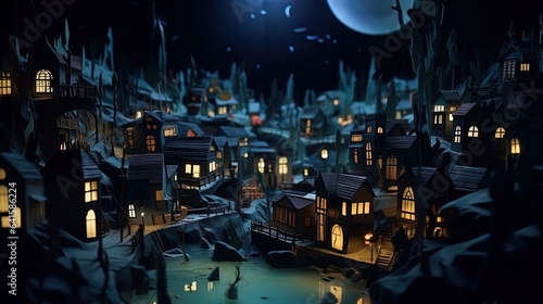 halloween town at night, generative ai