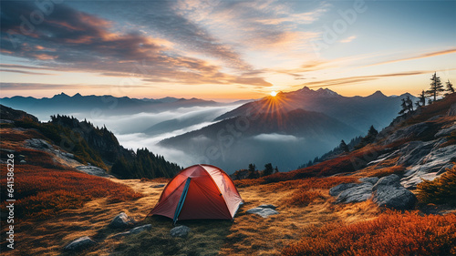 pitch a tent on the mountain,camping 