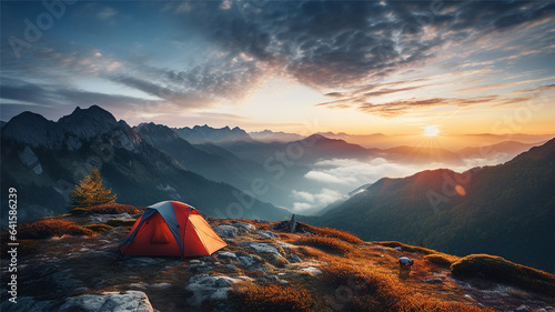 pitch a tent on the mountain,camping  © ausmile
