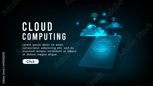 Cloud and wifi low polygon symbols that are downloading and uploading data via mobile. Cloud Computing technology concept.Hi-tech and futuristic world.Digital and technology concept background.