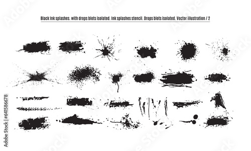 Black Ink splashes. with drops blots isolated. Ink splashes stencil. High quality manually traced. Drops blots isolated. Vector illustration / 2 