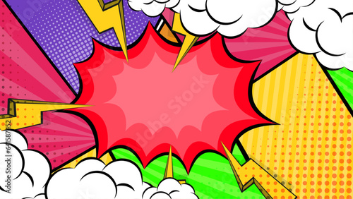 Colorful comic cartoon style frame border background with callout star halftone and contrast color combination