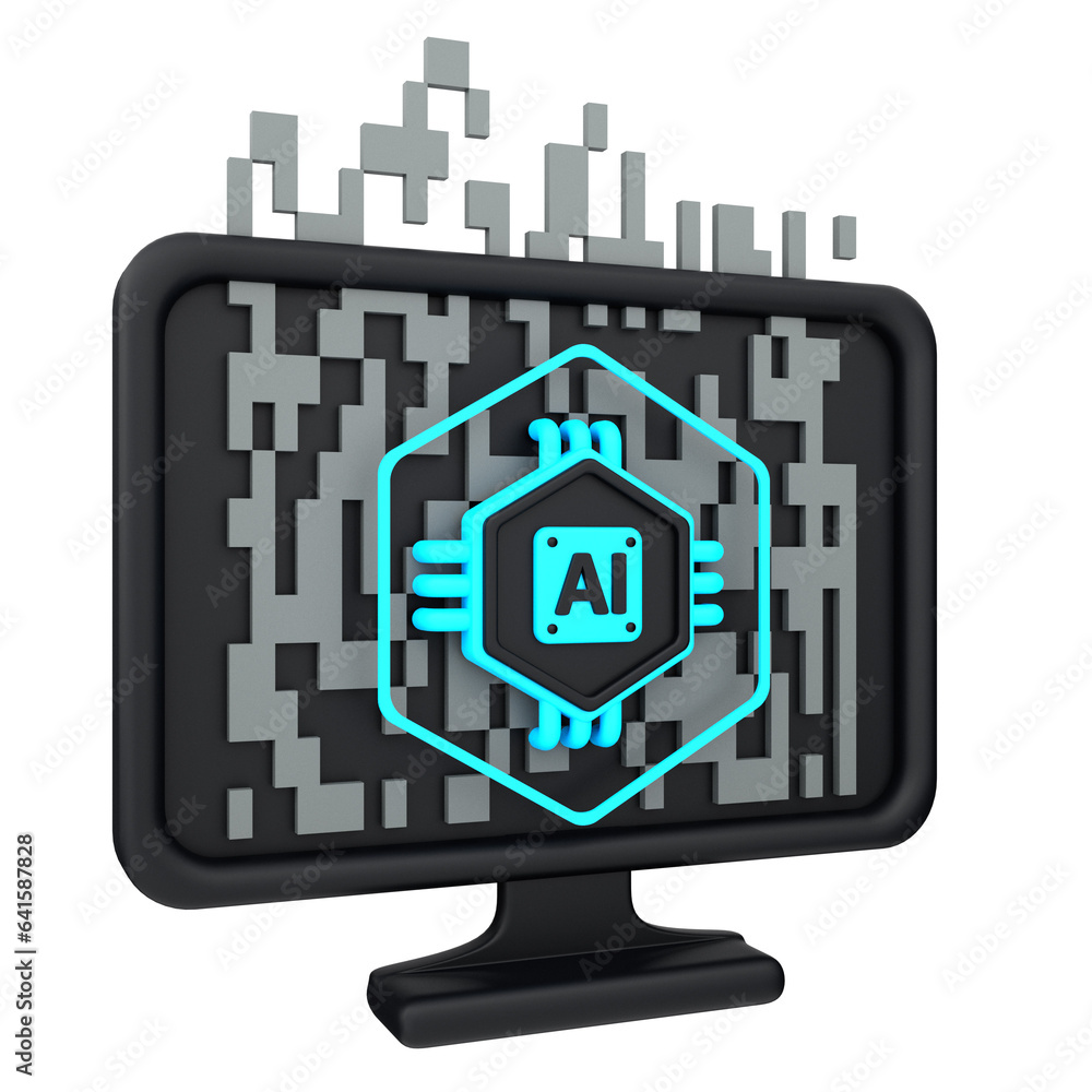 3d minimal artificial intelligence concept. Artificial Intelligence Computer. AI chip with computer. 3d illustration 3d minimal artificial intelligence concept. Artificial Intelligence Computer. AI chip with computer. 3d illustration
