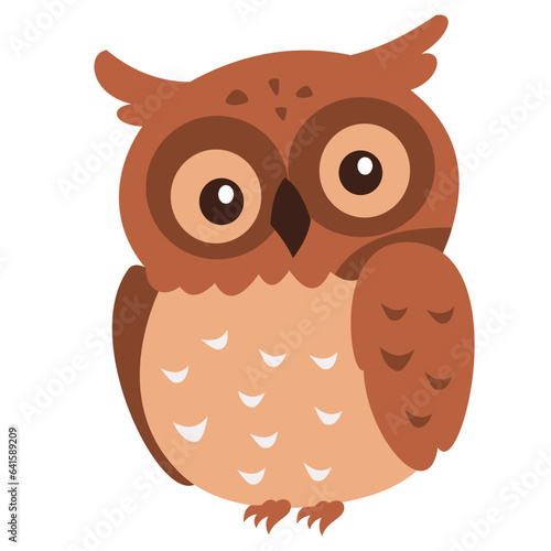 Flat vector illustration. Cute surprised forest owl. Children's illustration on white background . Vector illustration