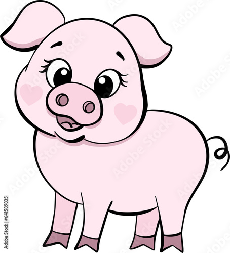 Cute pig cartoon farm animal, vector 