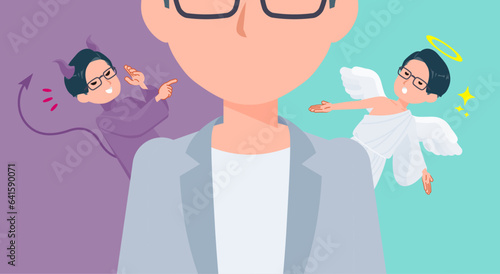 天使と悪魔の間で葛藤するプログラマエンジニア男性のセット