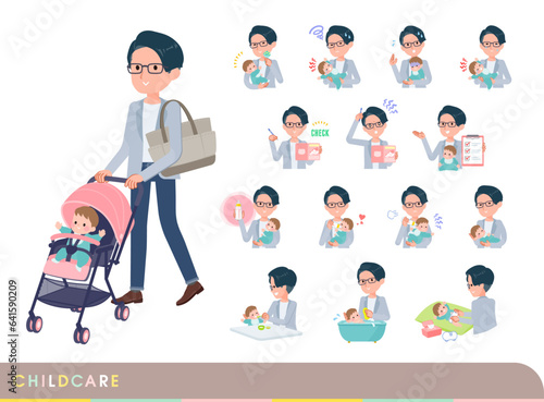 赤ちゃんのお世話をするプログラマエンジニア男性のセット