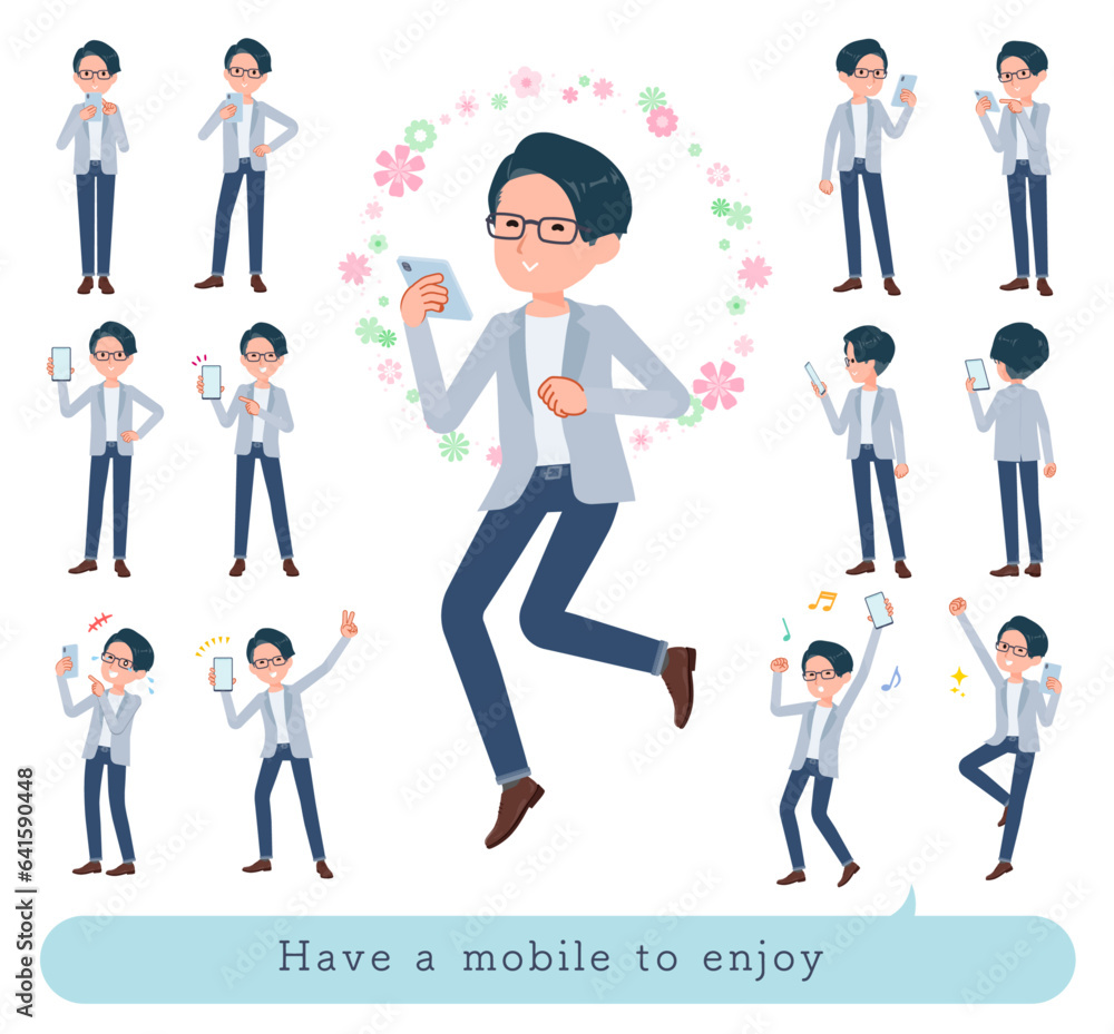 スマホを使って楽しむプログラマエンジニア男性のセット スマホを使って楽しむプログラマエンジニア男性のセット