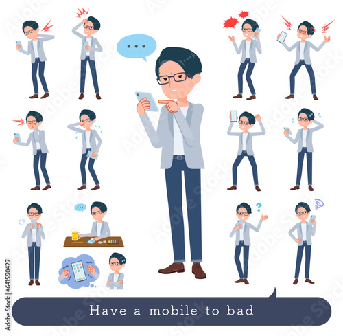スマホを使って不幸せなプログラマエンジニア男性のセット