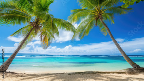 Green Palms on tropical beach