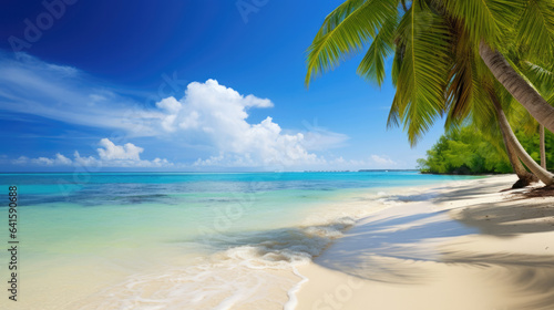 Green Palms on tropical beach © Sasint