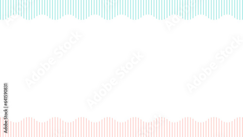 かわいいエメラルドグリーンとオレンジ色の波線ストライプのヘッダーフッターフレーム素材　16：9