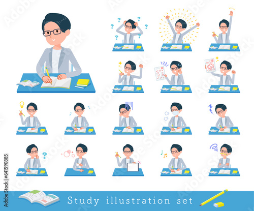 勉強に関するプログラマエンジニア男性のセット