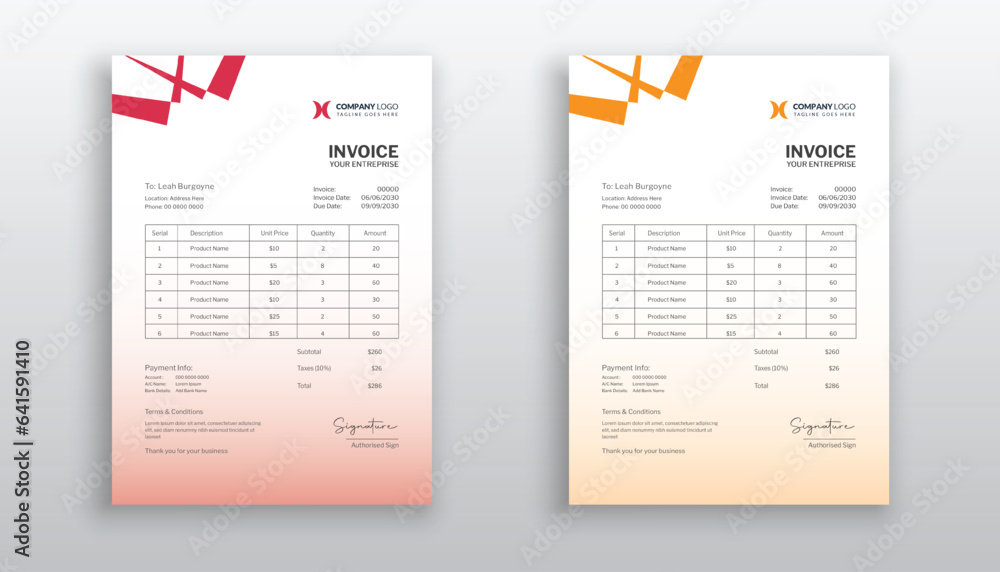 professional creative Invoice template design for your business Stock ...