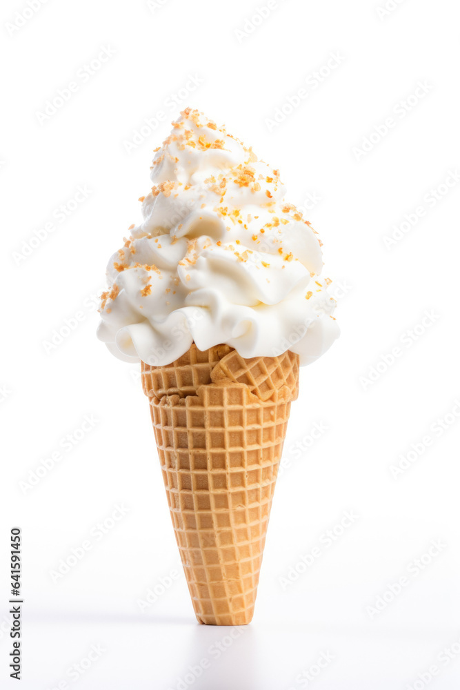 Waffle Cup With Ice Cream And Dope On A White Background Created With The Help Of Artificial Intelligence Waffle Cup With Ice Cream And Dope On A White Background Created With The Help Of Artificial Intelligence