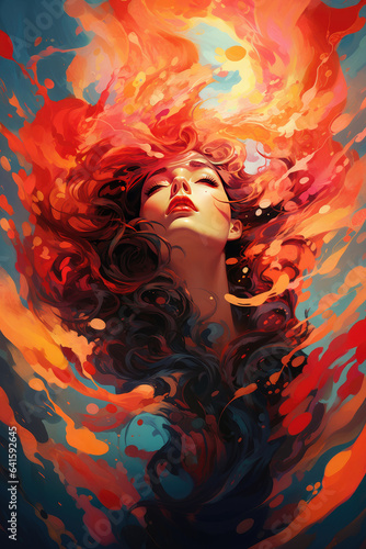 Abstract portrait of a woman. Element fire. Creative fantasy for posters, advertising, printing, sales and beauty industry