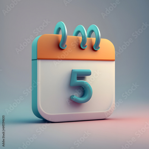 Calendar date 3d icon. 5th day of the month icon. Event schedule date. Agenda plan. Time planner. 5th day day reminder. Meeting appointment time. Vector