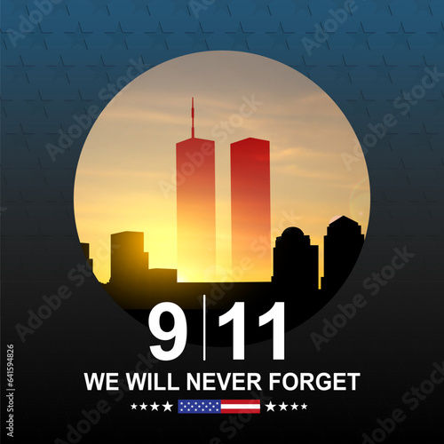 New York skyline silhouette with Twin Towers. 09.11.2001 American Patriot Day banner. NYC World Trade Center. EPS10 vector