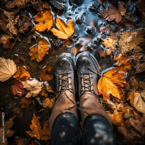 Hiking Boots in an Autumn Forest - Beautiful Landscape - Fall Leaves 2 - Walking 