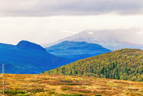 View at a mountainous landscape in the north of Sweden at autumn