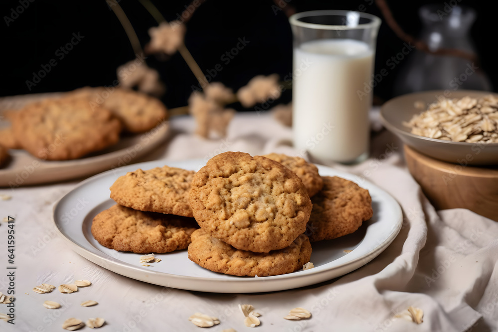 Oatmeal Cookies, baked autumn oat treats on a plate Oatmeal Cookies, baked autumn oat treats on a plate