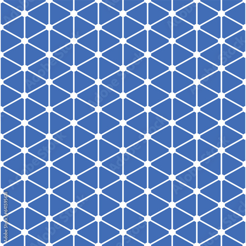 geometric white network connection point repeating pattern on dark blue background