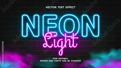 neon light editable text effect with blue and purple color