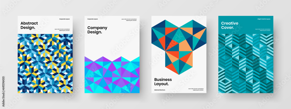 Minimalistic mosaic shapes annual report illustration collection. Clean cover A4 vector design concept bundle.