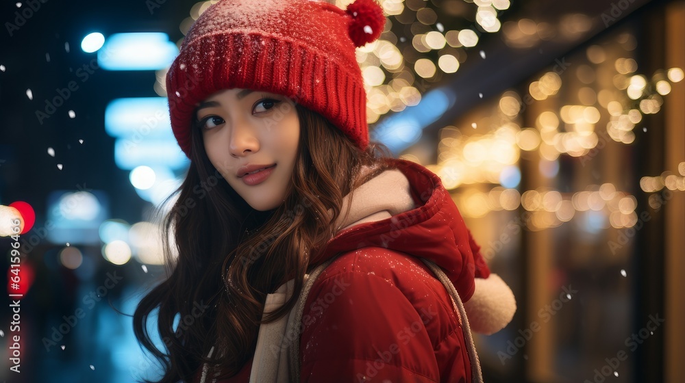 woman at christmas in the city