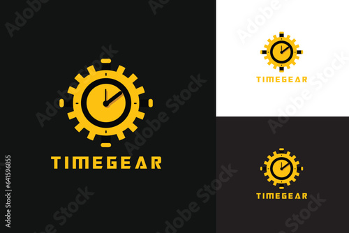 A clock face and gear-like shapes create a flat logo for a clock mechanic watch repair center