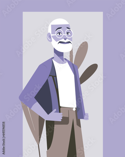 Fifty-Year-Old Man with Glasses: Flat Character Vector Illustration