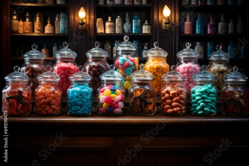 Vintage Candy Shop With Glass Jars, Generative AI