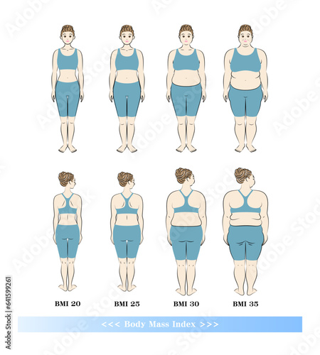 BMI ボディマスインデックス 若い女性の体形変化 ダイエットのビフォーアフター イラスト