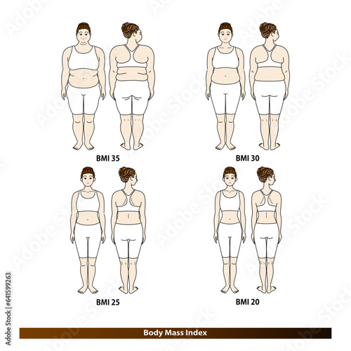 BMI ボディマスインデックス 若い女性の体形変化 ダイエットのビフォーアフター イラスト