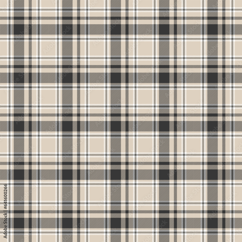 Seamless plaid and checkered patterns in black brown and white for textile design. Tartan plaid pattern with square-shaped background for a fabric print. Vector illustration.