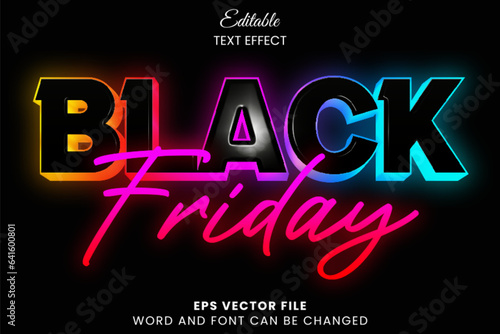 Black friday sale neon glow 3d editable vector text effect