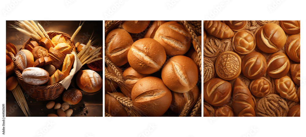 Fototapeta premium freshly bread basket food texture background illustration baked artisan, bakery delicious, homemade rustic freshly bread basket food texture background