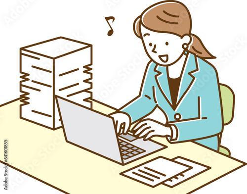 大量の書類と仕事を軽々とこなすスーツ姿の女性