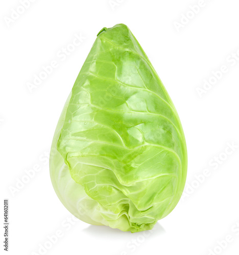 fresh green pointed cabbage isolated on white background photo