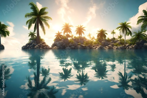 tropical island with trees