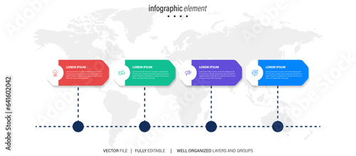 Abstract business infographic template with 4 steps. Colorful diagram, timeline and schedule isolated on light background.
